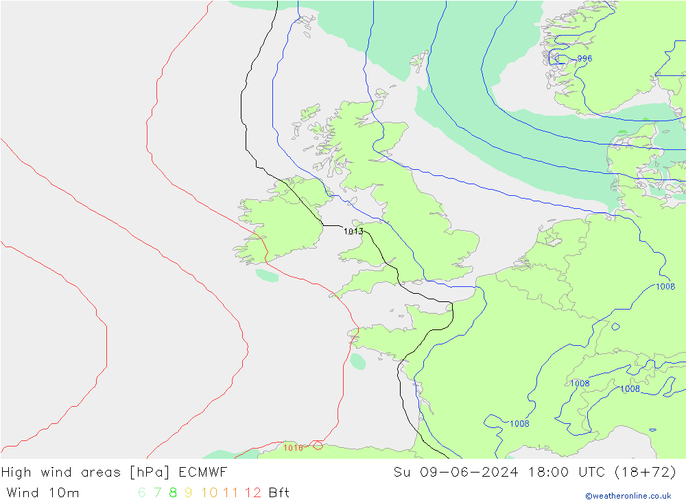 High wind areas ECMWF Su 09.06.2024 18 UTC