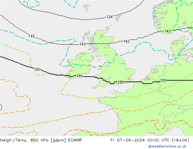 Geop./Temp. 850 hPa ECMWF vie 07.06.2024 00 UTC