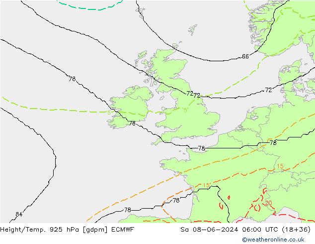 Height/Temp. 925 hPa ECMWF Sáb 08.06.2024 06 UTC