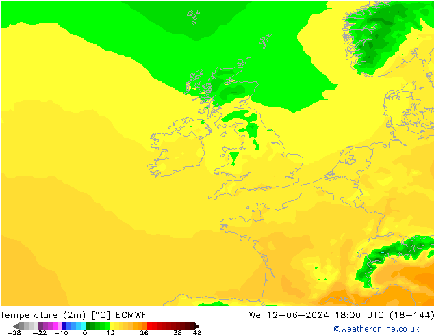 Temperatura (2m) ECMWF Qua 12.06.2024 18 UTC