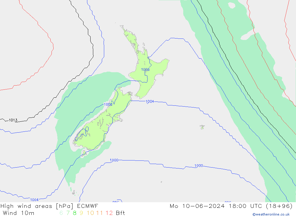 Izotacha ECMWF pon. 10.06.2024 18 UTC