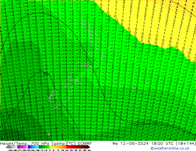 Height/Temp. 700 hPa ECMWF  12.06.2024 18 UTC