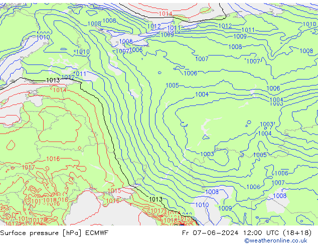 Bodendruck ECMWF Fr 07.06.2024 12 UTC