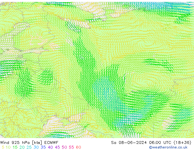 Vento 925 hPa ECMWF Sáb 08.06.2024 06 UTC