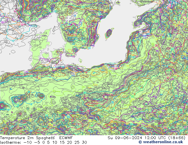 Temperaturkarte Spaghetti ECMWF So 09.06.2024 12 UTC