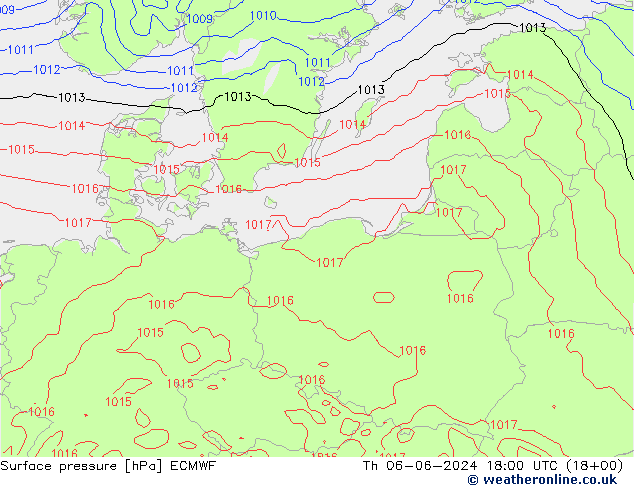 pressão do solo ECMWF Qui 06.06.2024 18 UTC