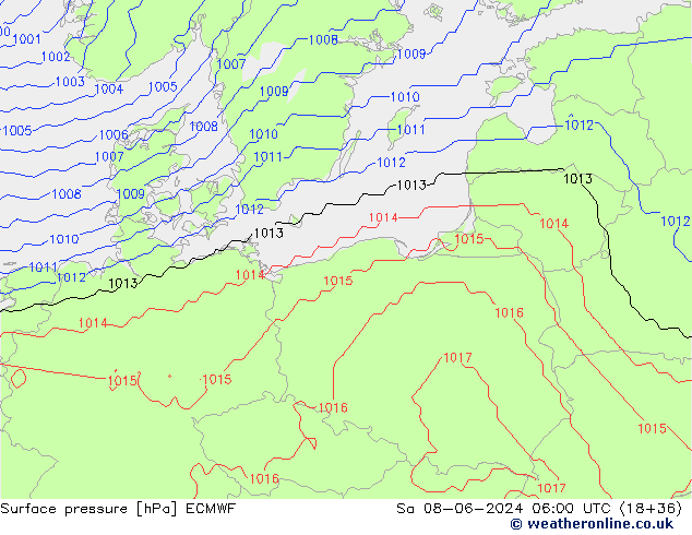 Surface pressure ECMWF Sa 08.06.2024 06 UTC