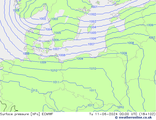 приземное давление ECMWF вт 11.06.2024 00 UTC