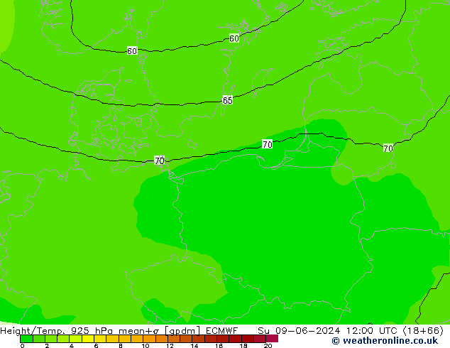 Géop./Temp. 925 hPa ECMWF dim 09.06.2024 12 UTC