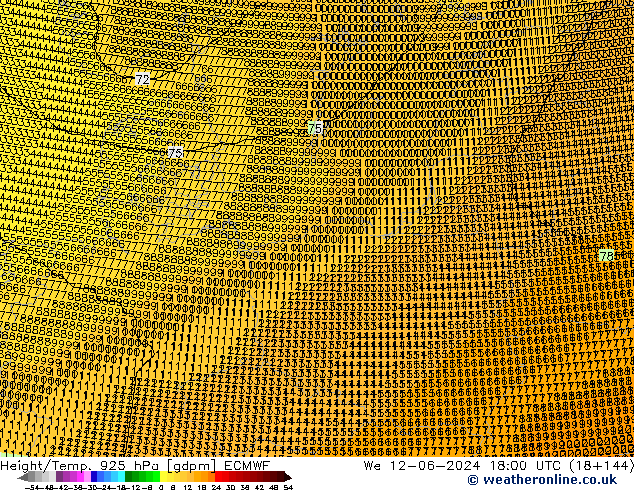 Height/Temp. 925 hPa ECMWF Qua 12.06.2024 18 UTC