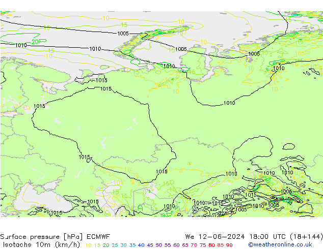 Isotachs (kph) ECMWF St 12.06.2024 18 UTC