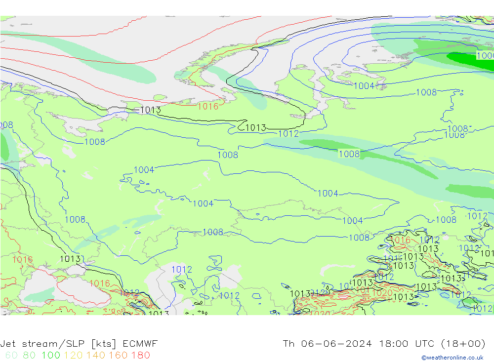 Jet stream/SLP ECMWF Th 06.06.2024 18 UTC