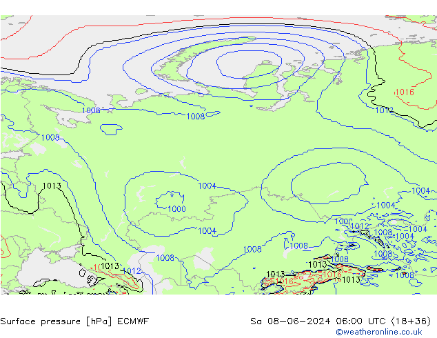 Surface pressure ECMWF Sa 08.06.2024 06 UTC