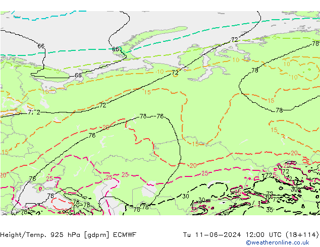 Height/Temp. 925 hPa ECMWF Tu 11.06.2024 12 UTC