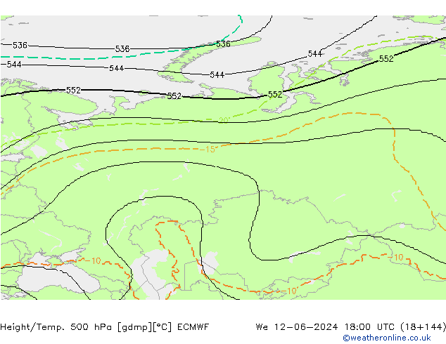 Height/Temp. 500 hPa ECMWF St 12.06.2024 18 UTC