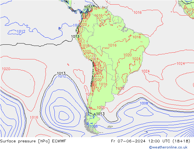 Atmosférický tlak ECMWF Pá 07.06.2024 12 UTC