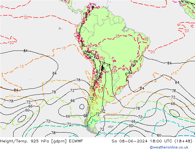 Height/Temp. 925 hPa ECMWF Sa 08.06.2024 18 UTC