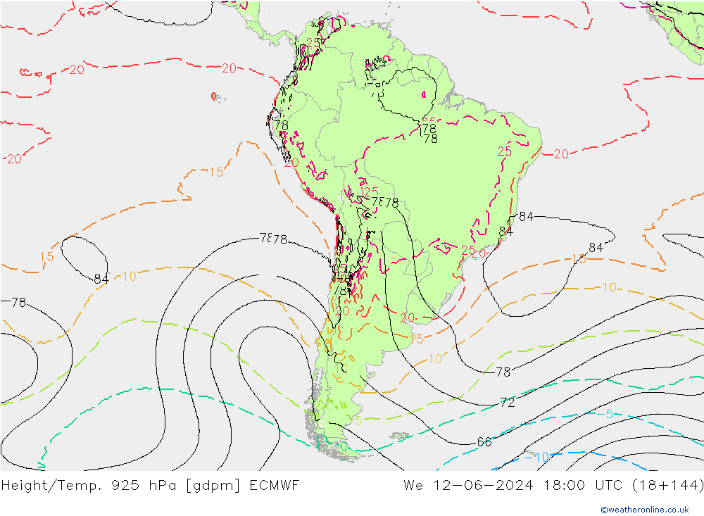 Height/Temp. 925 гПа ECMWF ср 12.06.2024 18 UTC