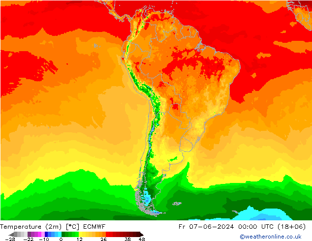 Temperatura (2m) ECMWF Sex 07.06.2024 00 UTC