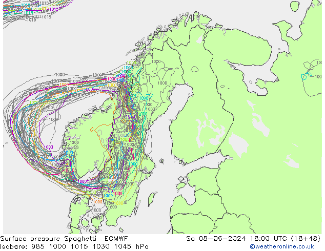 Bodendruck Spaghetti ECMWF Sa 08.06.2024 18 UTC