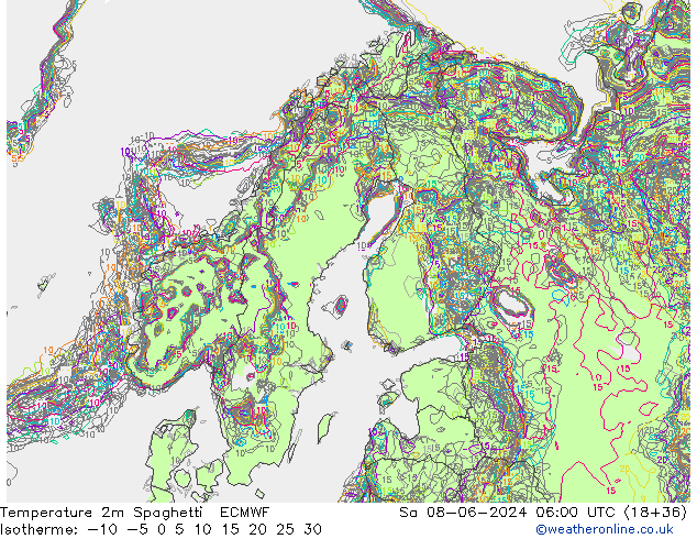 Temperatuurkaart Spaghetti ECMWF za 08.06.2024 06 UTC