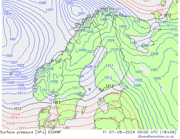 Luchtdruk (Grond) ECMWF vr 07.06.2024 00 UTC