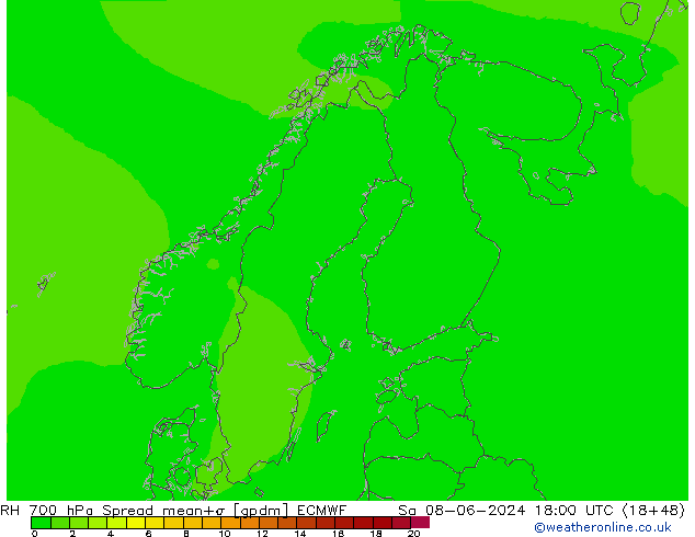 RH 700 hPa Spread ECMWF Sa 08.06.2024 18 UTC