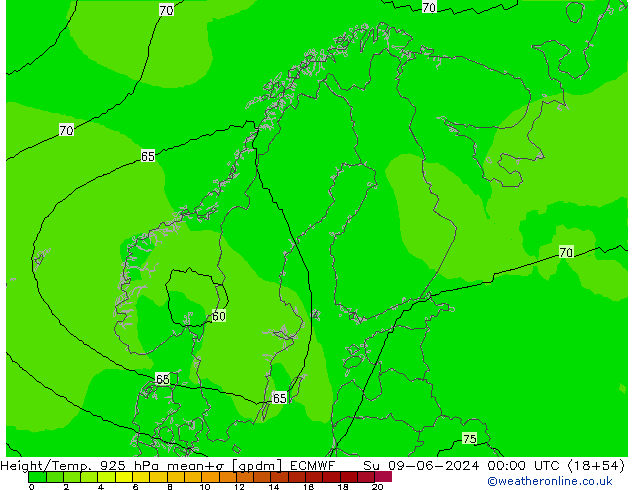 Geop./Temp. 925 hPa ECMWF dom 09.06.2024 00 UTC