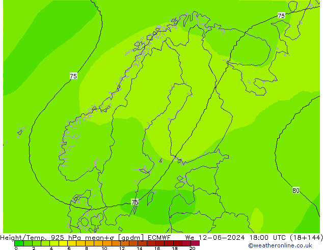 Height/Temp. 925 hPa ECMWF We 12.06.2024 18 UTC