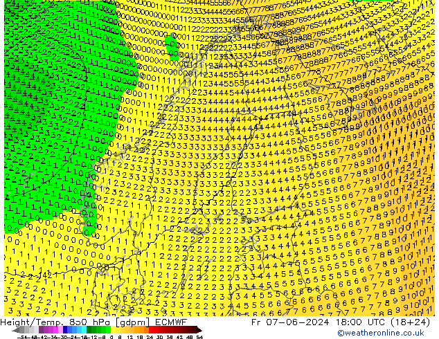 Géop./Temp. 850 hPa ECMWF ven 07.06.2024 18 UTC