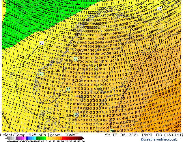 Height/Temp. 925 hPa ECMWF Mi 12.06.2024 18 UTC