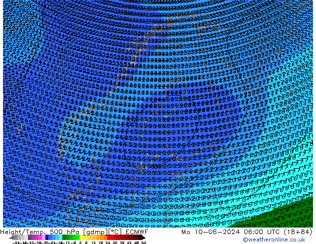 Height/Temp. 500 hPa ECMWF Po 10.06.2024 06 UTC