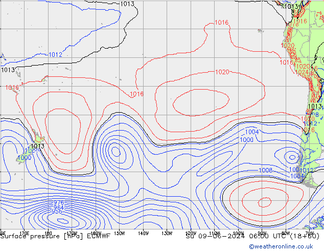 Presión superficial ECMWF dom 09.06.2024 06 UTC