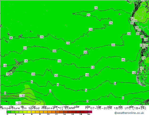 Temperaturkarte Spread ECMWF Fr 07.06.2024 18 UTC
