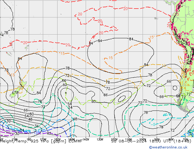 Height/Temp. 925 hPa ECMWF Sa 08.06.2024 18 UTC