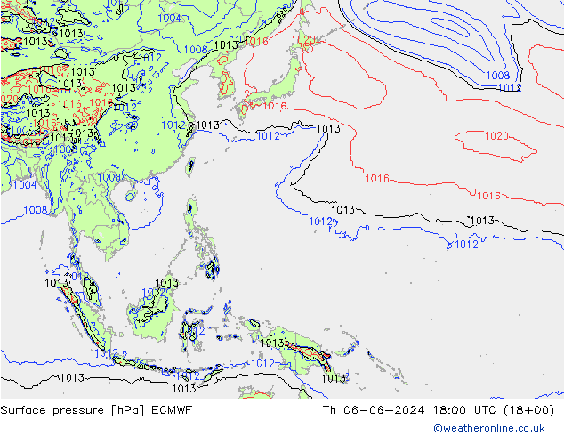 Surface pressure ECMWF Th 06.06.2024 18 UTC