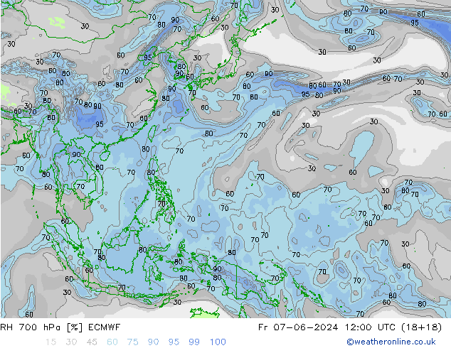 RH 700 hPa ECMWF Pá 07.06.2024 12 UTC