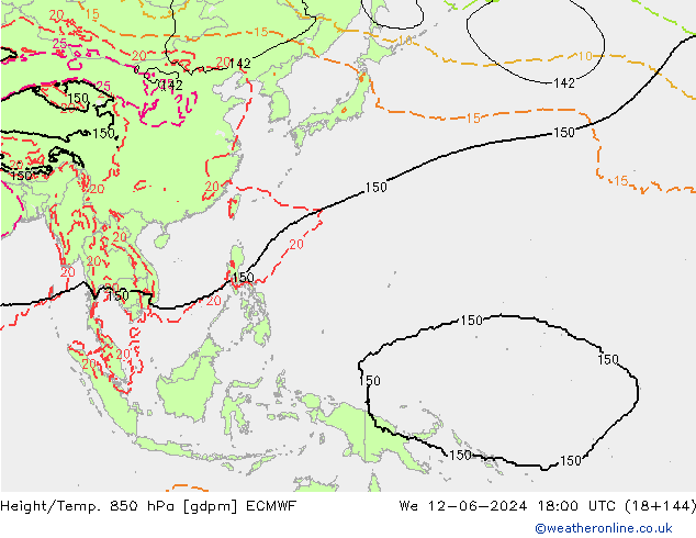 Height/Temp. 850 гПа ECMWF ср 12.06.2024 18 UTC