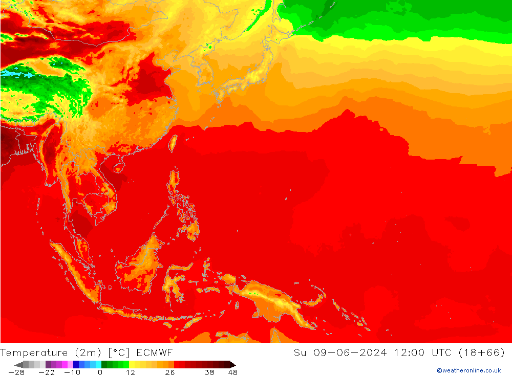 Sıcaklık Haritası (2m) ECMWF Paz 09.06.2024 12 UTC