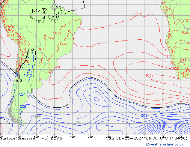 Presión superficial ECMWF sáb 08.06.2024 06 UTC