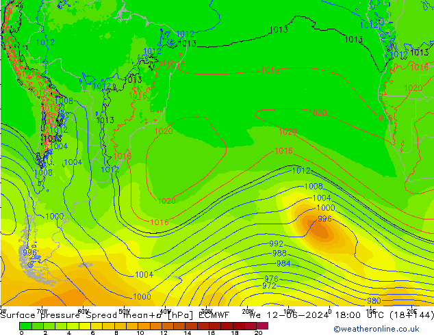 pressão do solo Spread ECMWF Qua 12.06.2024 18 UTC