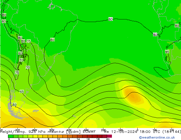 Height/Temp. 925 hPa ECMWF Qua 12.06.2024 18 UTC