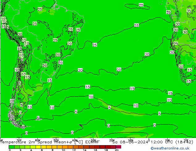 Temperatuurkaart Spread ECMWF za 08.06.2024 12 UTC