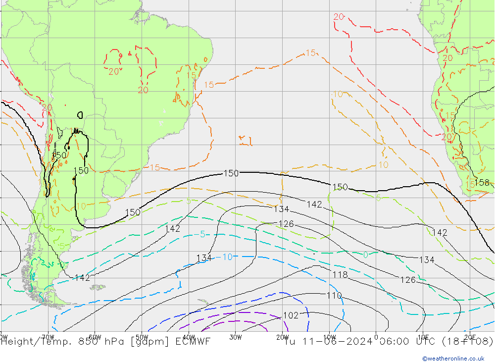 Yükseklik/Sıc. 850 hPa ECMWF Sa 11.06.2024 06 UTC