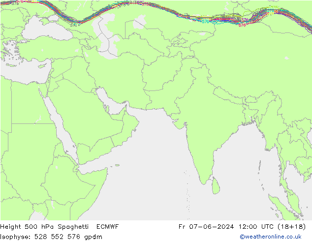 Height 500 hPa Spaghetti ECMWF Pá 07.06.2024 12 UTC