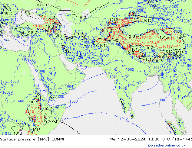 Surface pressure ECMWF We 12.06.2024 18 UTC