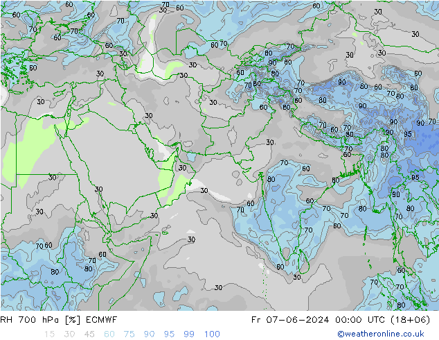 Humidité rel. 700 hPa ECMWF ven 07.06.2024 00 UTC
