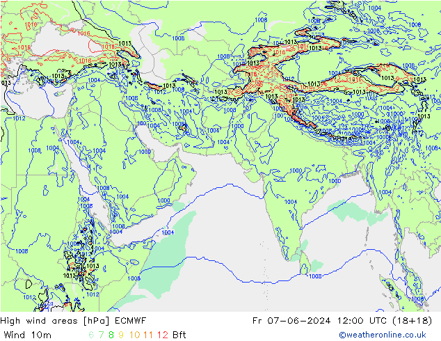 High wind areas ECMWF пт 07.06.2024 12 UTC