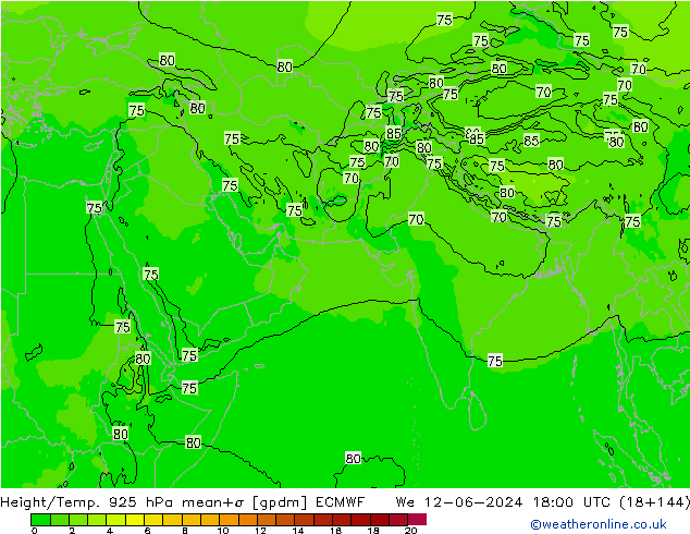 Height/Temp. 925 hPa ECMWF We 12.06.2024 18 UTC