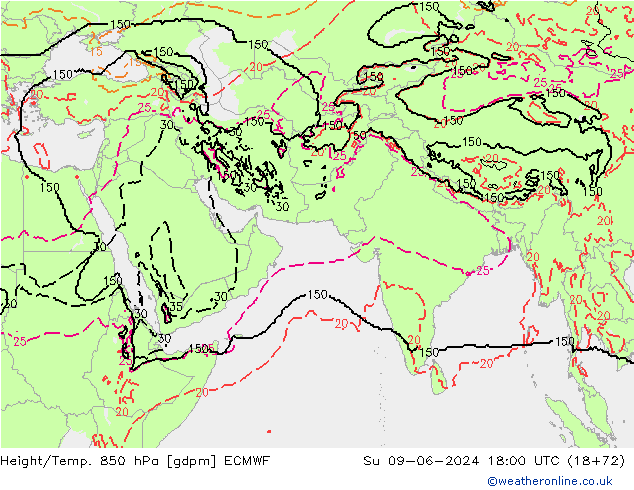 Height/Temp. 850 hPa ECMWF Su 09.06.2024 18 UTC